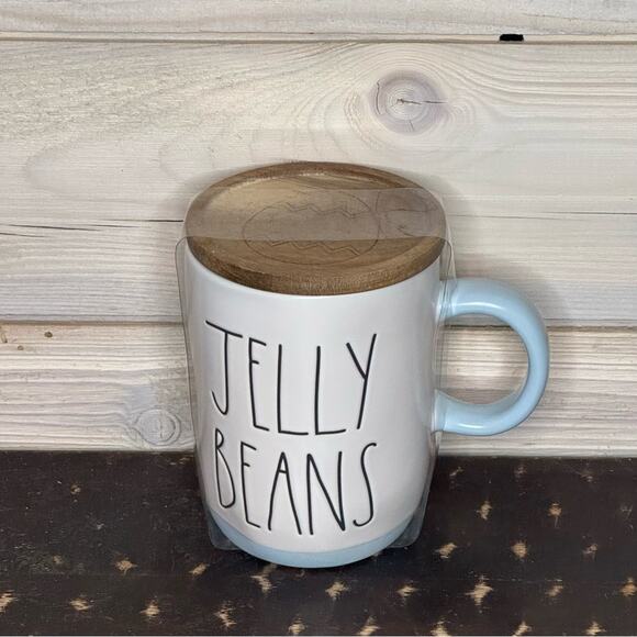 Rae Dunn Jelly Beans Easter Mug with Wooden Lid Blue Spring Decor - Picture 1 of 1